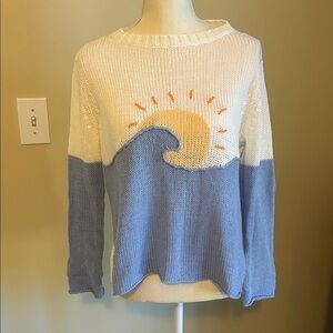 Wooden Ships Sun and Wave Sweater in Blue and White
